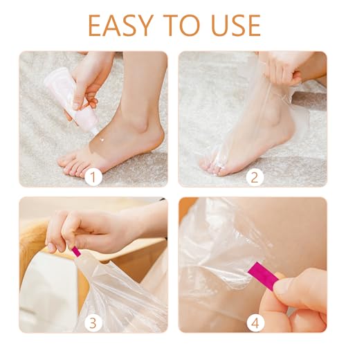 Quacc 100 PCS Plastic Disposable Foot Covers, Paraffin Bath Liners for Feet, Clear Foot Mask Socks for Pedicure, Spa, Trial Shoe