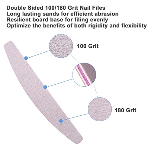 Nail File and Buffer (10 Pcs), Buffer Block Nail Files Double Sided 100/180 Grit for Acrylic and Natural Nails, fingernail Emery Board Buffing Blocks Manicure Set Nail Care kit Tool Halfmoon Arc
