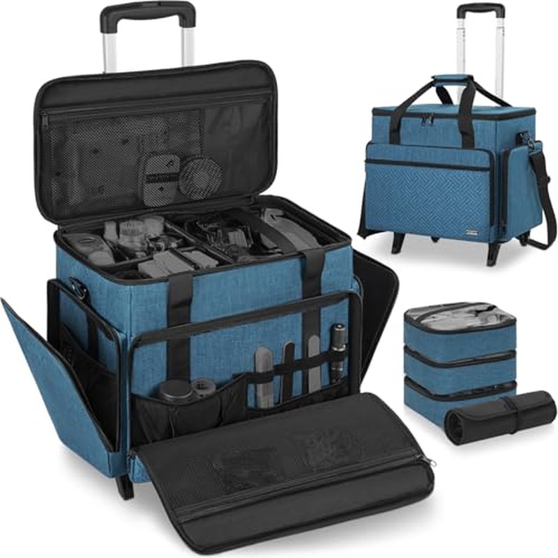 Extra Large Rolling Makeup Case with 4 Removable Pouches£¬Professional Make up Train Case with Wheels,Travel Cosmetic Bag for Hairstylists Nail Tech Makeup Artist with Detachable Trolley