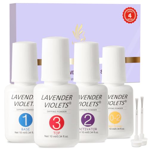 Lavender Violets Dip Powder Liquid Set with Nail Primer, Activator, Base and Top Coat Long Lasting for Dip Powder Nail Kit J781