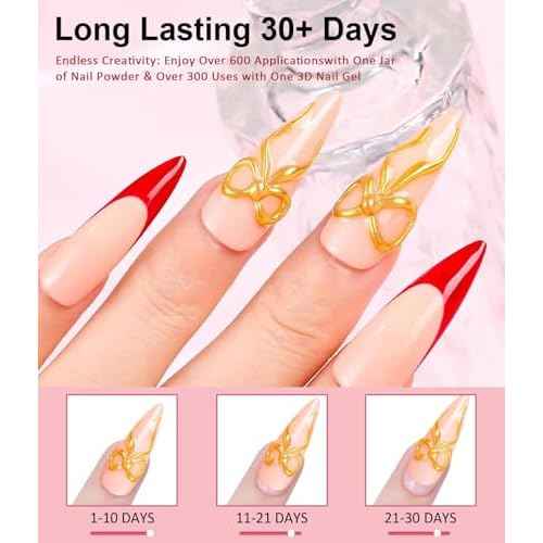 3D Nail Gel and Chrome Nail Powder BISHENGYF - 15g No Wipe 3D Sculpting Gel with Rose Gold Pink White Chrome Powder Non-Sticky Nail for Home Art DIY