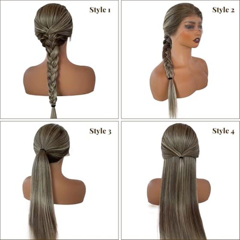 18 Inch Highlights Brown Human Hair Wigs for White Women Ombre Ash Brown Mixed Balayage Blonde with #3 Brown Roots 13x6 HD Glueless Lace Front Wig Human Hair 180% Density Pre Plucked Bleached Knots