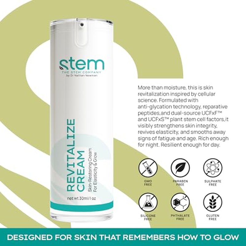 STEM Natural Intelligence Revitalize Cream, Facial Moisturizer, Luxury Skin Care, Face Moisturizer for Women, Peptides Serum, Antioxidant Support, Face Mask & Cream, 1oz Bottle