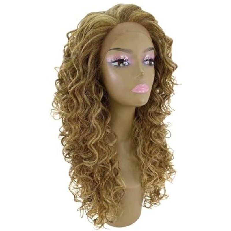 LUXLUXE Mariah Curly 16 Inch Long 7x4 Hand-Tied Lace Front Wig, Heat Resistant Fiber, 20+ Shades of Natural, Dip Dyed, & Blended Colors (#P2763 - Blonde Blend)