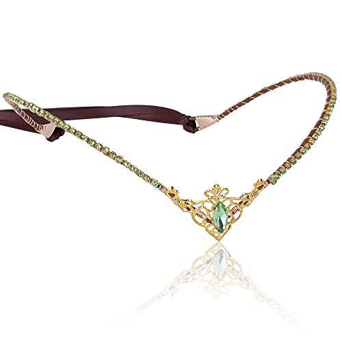 MOSTORY Handmade Princess Crystal Tiara for Wedding V-shape Renaissance Elf Crown Headband Golden Green Fairy Headpiece for Women Goddess Cosplay Costume Hair Accessory Maternity Shoot Birthday