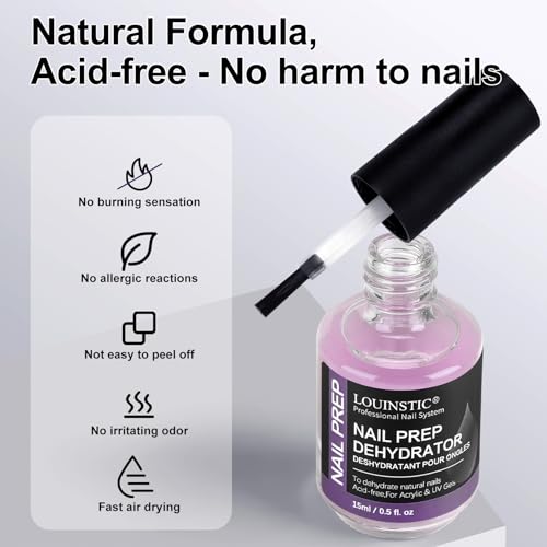 Nail Dehydrator & Acid-Free Primer for Acrylic & UV Gel Polish (All Gel Types), with Chrome Powder & Tool. HEMA-Free, No Burn, No Lift, Quick Air Dry, Low Irritant, Salon & Home DIY Nail Use, 2X15mL