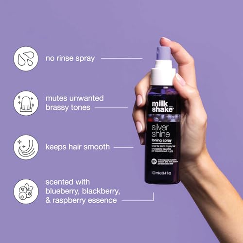 milk_shake Silver Shine Toning Spray - Platinum Hair Violet Pigment Spray | Counteracts Unwanted Yellow/Golden Tones| Strengthens and Hydrates | 3.4 fl oz (100 ml)