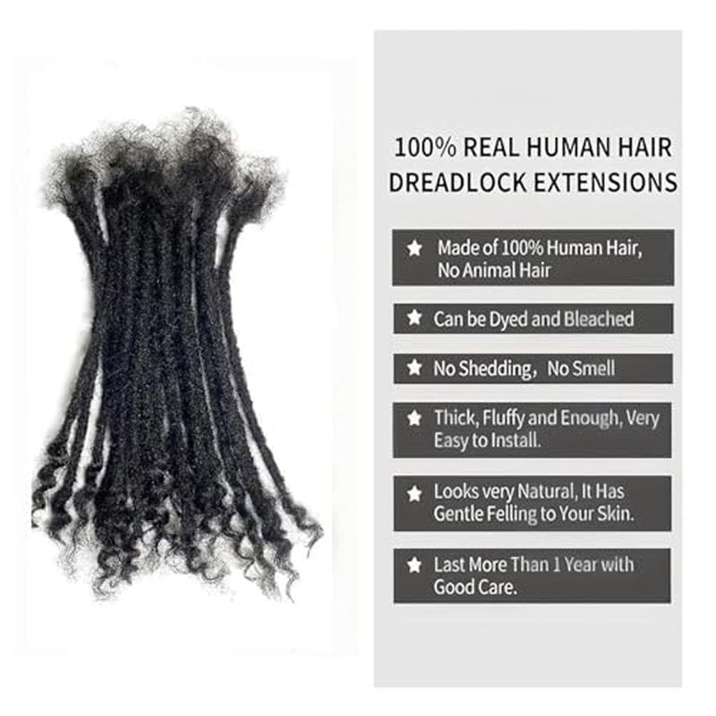 100% Real Human Hair 0.2cm Width 12 Inch Loc extensions Human Hair with Curly Ends 50 Strands per pack Full Handmade Dreadlock Extensions Can be dyed and bleached for Men Women Kids (12 Inch-50)