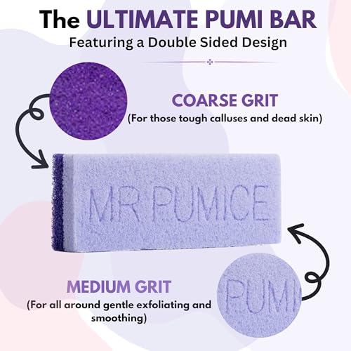 Mr. Pumice Ultimate PUMI Bar 2-in-1 Dual Grit (Medium + Coarse) Callus Remover, Pedicure Stone & Ped File Scrubber for Smooth Feet and Heels (4 Pack)