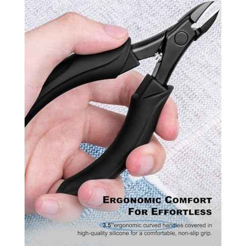 Toe Nail Clippers for Thick Nails for Seniors, Japanese Raised Cutting Edge Ingrown Toenail Clippers, Podiatrist Heavy Duty Abs Ergonomic Handle Large Nail Scissors, Black