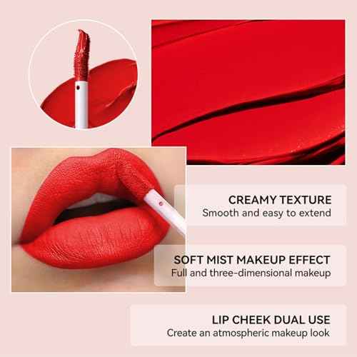 Matte Liquid Lipstick Makeup Set, 3Pcs Long Lasting Smudge Proof Lip Gloss Set, High Pigmented Velvety Nude Red Lip Stain Lip Makeup Gift Sets for Girls and Women