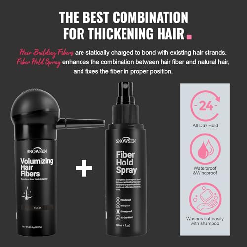 Hair Building Fibers for Thinning Hair, Black, 27.5g, Professional 5-in-1 Hair & Beard Styling Set with Applicator Pump, Hair Fibers Barber Enhancement Spray for Men & Women