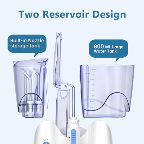 H2ofloss Dental Water Flosser - Professional Oral Irrigator with 12 Tips & 800ml Capacity | Quiet Design
