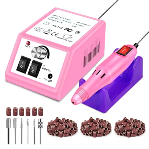 LAVAED Professional Nail Drill Electric Nail File Kit, Nail Filer Electric with 156pcs Sanding Bands and Nail Dril Bits for Acrylic, Gel Nail Manicure and Pedicure, Pink
