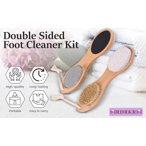 Pumice Stone Foot File 4 in 1 Double Sided Foot Cleaner Kit Pedicure Steel Files Sandpaper Pumice Stone Boar Bristle Bamboo Foot Scrub