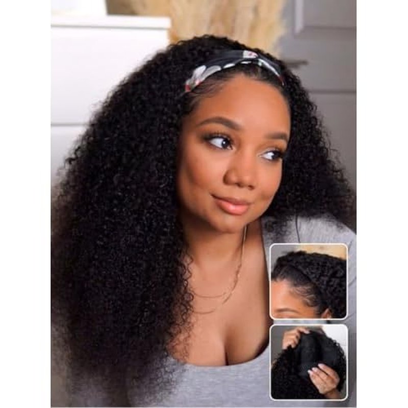 Nadula Glueless Afro Kinky Curly Half Drawstring Wig Human Hair No Leave Out with 4C Blend Edges Hairline, 12A Upgraded Flip-over Design Wear and Go Clip in Half Wig Beginner Friendly 14inch