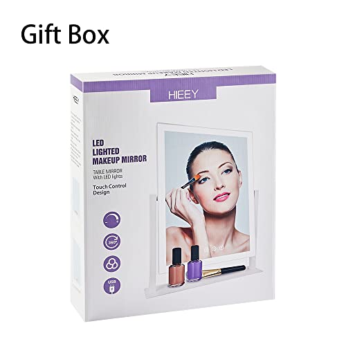 HIEEY Lighted Makeup Mirror, Hollywood Vanity Mirror with Lights, Three Color Lighting Modes, and 5X Magnification Mirror, Smart Touch Control, 360¡ÆRotation (17.3in,White,Gift Box)