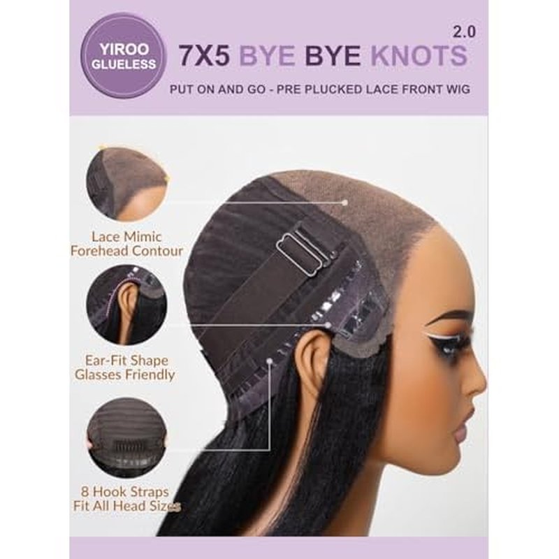 YIROO Yaki Straight Bob Wig Ombre Brown Human Hair Bye Bye Knots Glueless Wig Chestnut Brown Pre Cut 7x5 HD Lace Front Lace Put On and Go Pre Bleached Pre Plucked with Dark Roots Yaki Bob Wig 10Inch