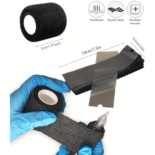 Tattoo Machine Covers & Wrap Grip, 200pcs Tattoo Pen Covers & 8Pcs Tattoo Wraps for Machines & Cutter, Tattoo Machine Bags Supplies Kit, Comprehensive Protection for Tattoo Gear, (Black)