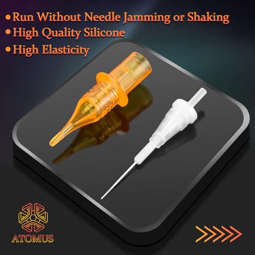 50pcs Mixed Tattoo Cartridge Needles, ATOMUS Assorted Disposable Tattoo Needle 3RL 5RL 7RL 9RL 3RS 5RS 7RS 9RS 5M1 7M1 for Tattoo Machine(Gold)