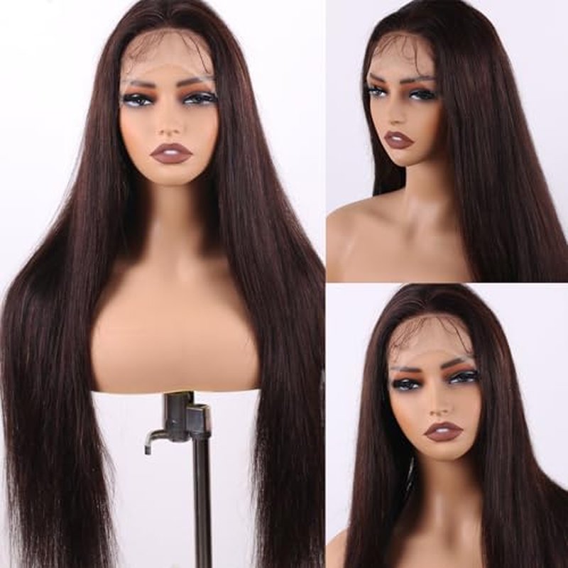 13X4 Straight Lace Front Wig Human Hair 22 Inch - 180% Density Pre Plucked with Baby Hair, Natural Dark Brown Glueless Layered Wig for Black Women