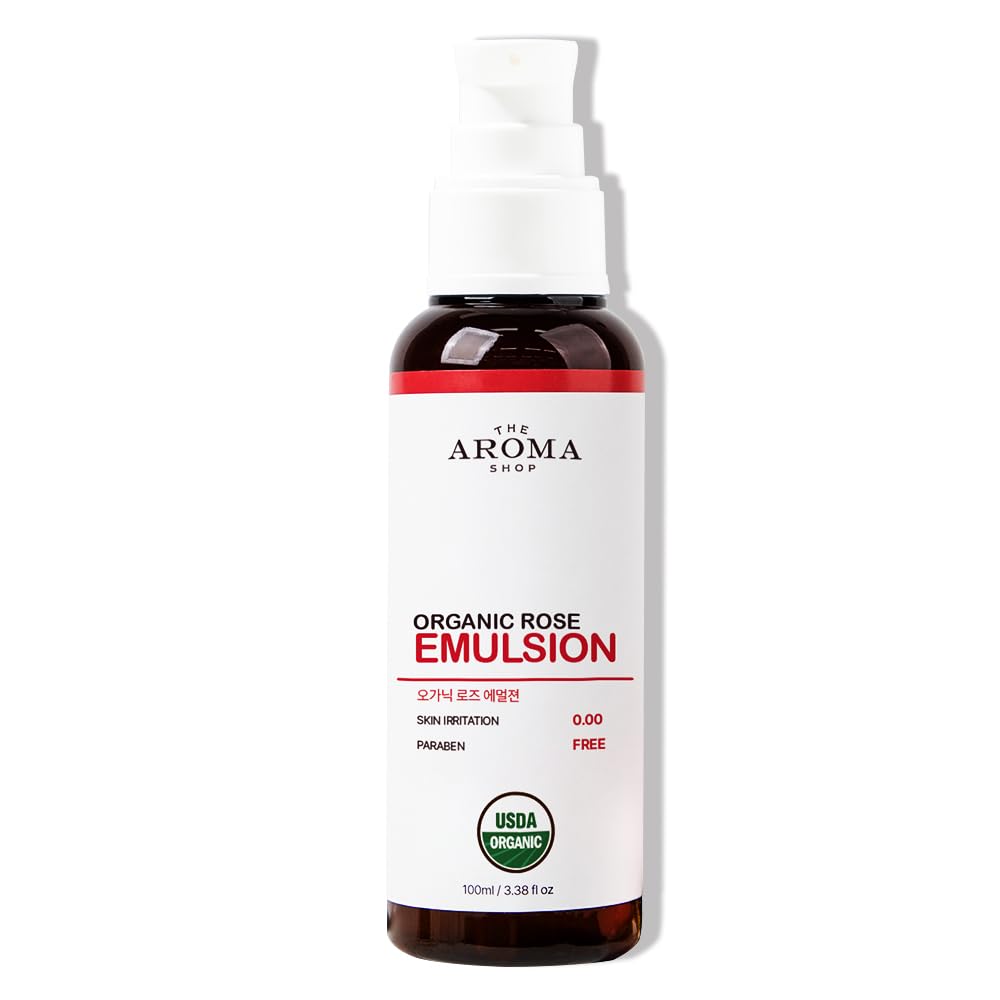 Organic Rose Emulsion - Lightweight Face Moisturizer with Aloe & Jojoba Oil | Radiant Glow Lotion for All Skin Types - 3.38 fl oz