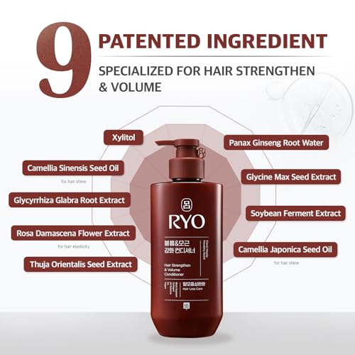 RYO Strengthen & Volume Conditioner with Korean Ginseng & Caffeine - Volumizing and Revitalizing for Fine Hair, Anti Loss Care, Strengthening hair roots, 16 Fl Oz.