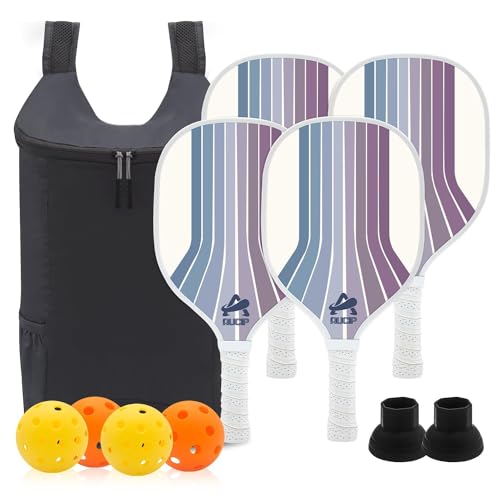 Pickleball Paddles Set of 4, Wood Pickleball Paddles Set with 4 Wooden Pickleball Paddles, 4 Pickleball Balls, 2 Pickleball Ball Retrievers & Pickleball Bag, Pickleball Rackets with Breathable Grip