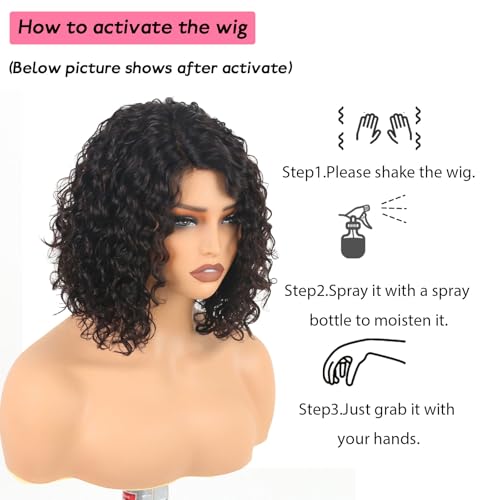 12 Inch Deep Curly Bob Wig Short Curly Human Hair Wigs for Women Jerry Curl Side Part Lace Front Wigs 100% Brazilian Remy Human Hair Wear and Go Glueless Wig 12A Natural Color