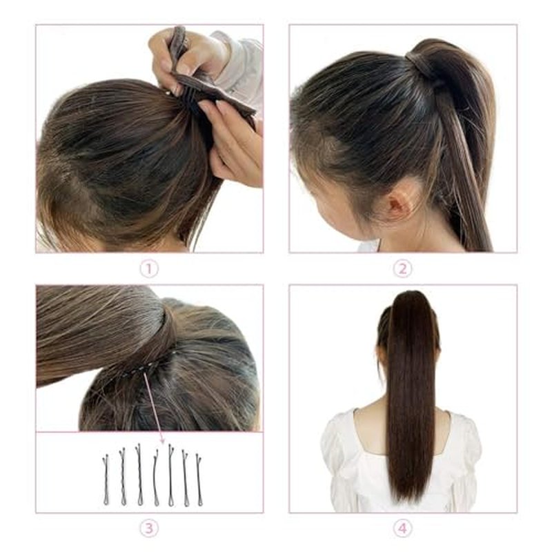 ABH AMAZINGBEAUTY HAIR Ponytail Hair Extensions for Women Remy Human Hair Jet Black Color #1 Wrap in Easy to Use 80 Gram 16 Inch