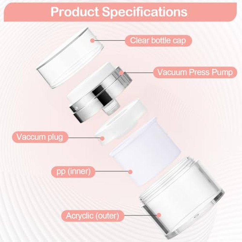 Airless Pump Jars, Refillable Cosmetic Moisturizer Airless Pump Jar 3 Pack Bottles Travel Size for Cream, Gels and Lotion with Silicone Spatula 0.5oz 1oz 1.7oz