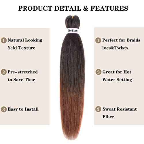 Liang Dian Pre Stretched Braiding Hair 8 Pack 36 Inch Hot Water Setting Professional Soft Yaki Texture Synthetic Hair Extensions (36 Inch (Pack of 8), 1B/30(Ombre Black to Blonde))