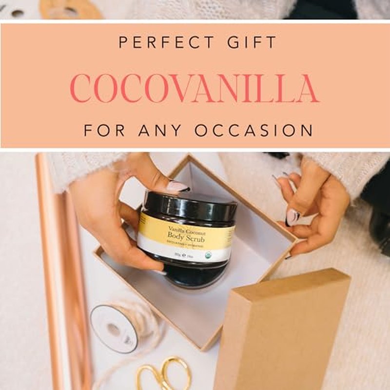 Organic Vanilla Coconut Body Scrub - USA Made Sugar Scrub with Natural Ingredients, Moisturizing Body & Foot Exfoliator for Dry and Sensitive Skin, Removes Dead Skin Cells & Reduces Ingrown Hair