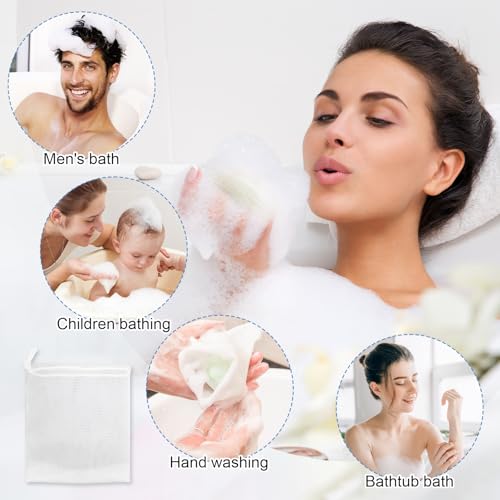 40 PCS Soap Saver Bag, Exfoliating Mesh Soap Saver Pouch Bags, Bubble Mesh Net Bags with Drawstring, Easy to Store, for Shower, Face Cleansing, White