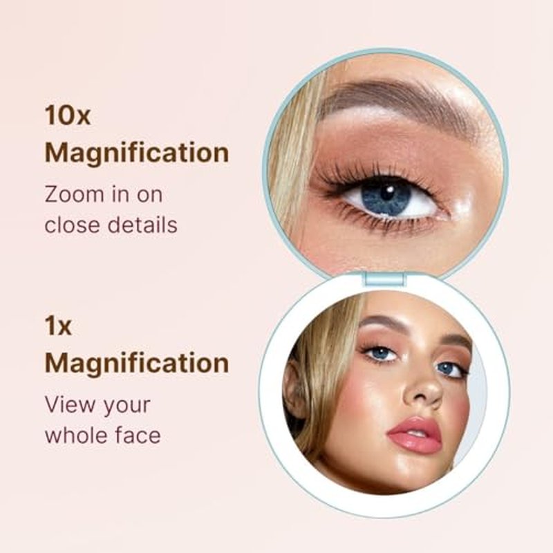 Fancii Taylor Rechargeable Compact Makeup Mirror with LED Lights, 10x /1x Magnifying, 3 Light Settings, Large 5¡± Wide | Travel Mirror for Purses (Soft Sky)