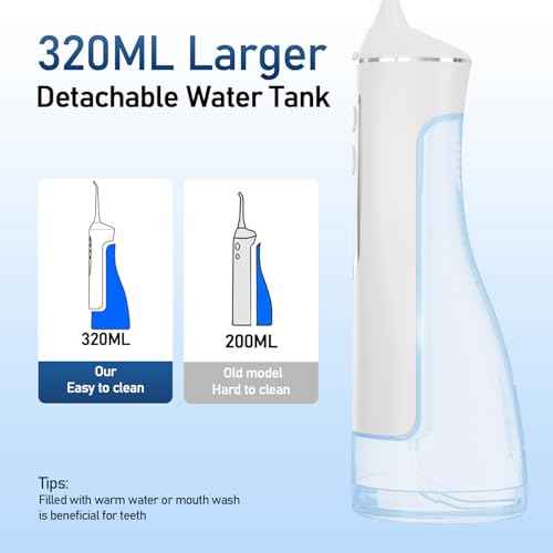 Electric Water Flosser Pick - 320ML Larger Tank 4 Modes Cordless Portable Oral Irrigator,IPX7 Waterproof Dental Flosser,Professional Water Teeth Cleaner Picks for Home Travel (White)