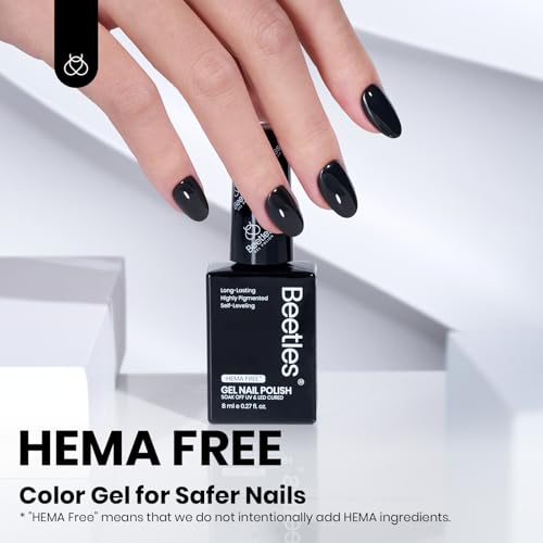 beetles Gel Polish Classic Black Gel Nail Polish - Winter Gel Polish Hema Free Soak Off Uv LED Nail Lamp 8ml DIY Home Manicure Salon Gift for Women Silent Charm
