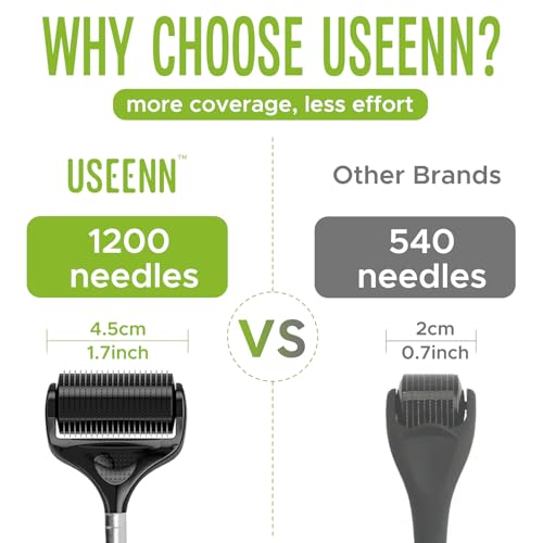 Ultra Wide Titanium Derma Roller for Face Hair Beard Scalp Skin Body Metal Handle 1200 Microneedling roller for Women and Men 0.25mm