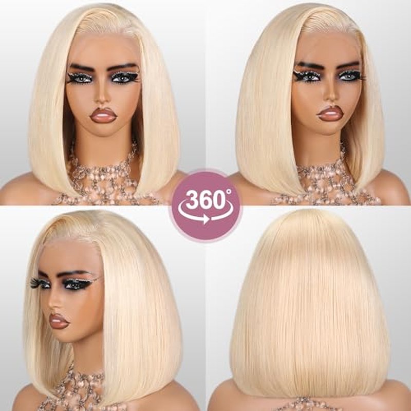 Blonde Bob Wig Human Hair 13X4 613 Bob Wig Transparent HD Lace Front Wig Human Hair Middle Part Straight Bob Wig Pre Plucked 210% Density with Baby Hair£¨12inch£©
