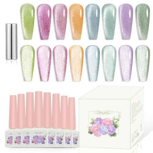 ADHERE Hard Candy Series - Cat Eye Gel Nail Polish Kit ? Magnetic Cat Eye Nail Polish Gel para u?as Glitter Shining Nail Gel Polish Soak Off UV Magnetic Gel Nail Varnish, Brown