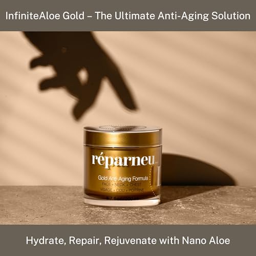 InfiniteAloe r?parneu Gold Anti-Aging Formula, Neck Firming, Face Tightening, Anti Wrinkle Face Cream - Organic Aloe Powered with Collagen, Peptides & Retinyl - 0.5oz Jar