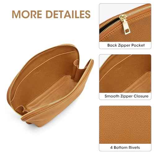 Kattee Leather Makeup Bag, Travel Cosmetic Bag Set, Toiletry Bag Organizer for Women, 1-PACK, Medium, Brown