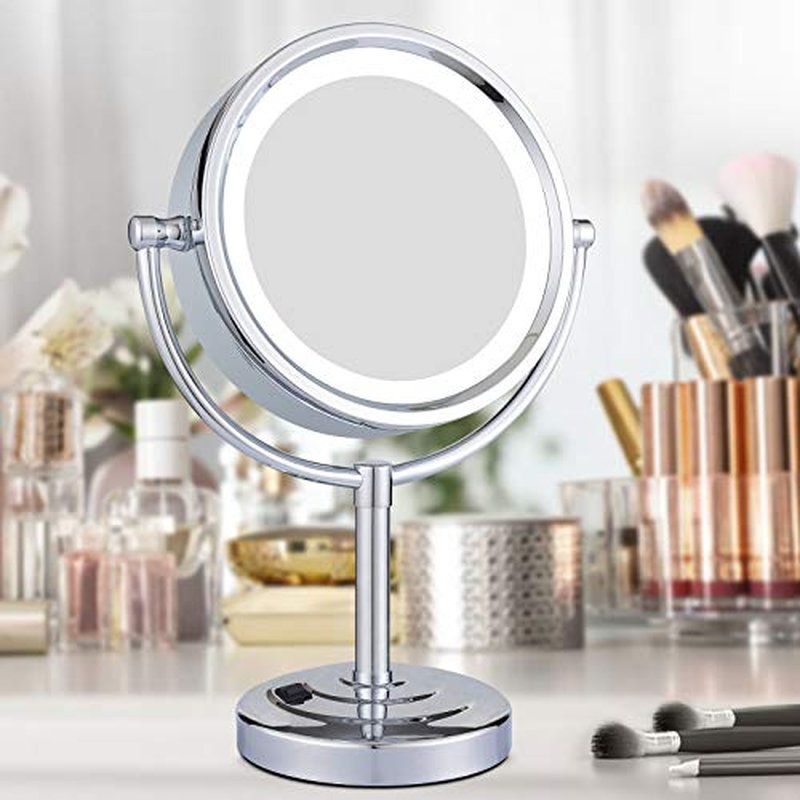 GURUN 8.5 Inch Tabletop LED Lighted Makeup Mirror with 10x Magnification Double Sided Vanity Mirror Plug Power Chrome Finish M2208D(8.5in,10x)