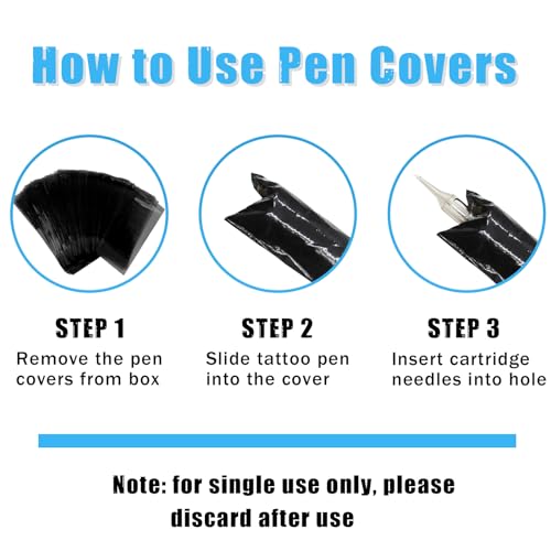 200PCS Pen Covers with 4PCS Grip Tape - CINRA Machine Cover Bags Black Tattoo Pen Covers Sleeves with Black Grip Cover Wrap Self-Adherent Tape Plastic Covers for Tattoo Machine Tattoo Supplies
