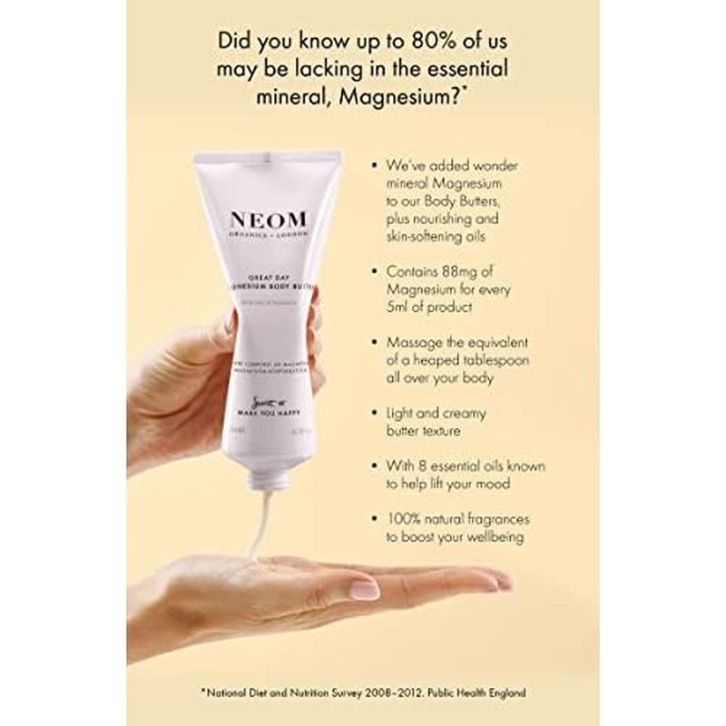 Neom- Great Day Magnesium Body Butter, 200ml | Mandarin & Wild Mint | Cream Moisturiser With Essential Oils | Nourish & Soften | Fresh & Zesty