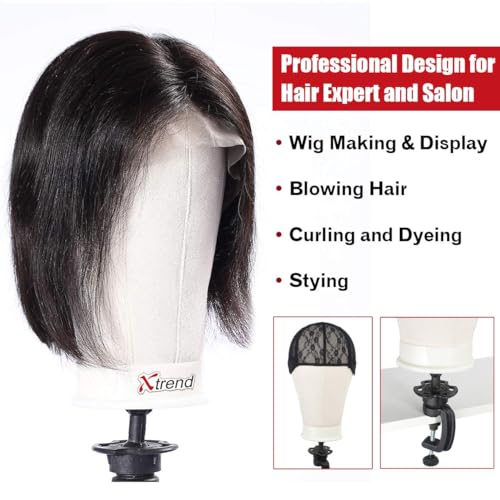 XTREND 21"-24" Canvas Block Mannequin Head for Making Weft/Wig/Hair Extension, Display Styling Mannequin With Wig Stand Set, Manikin Canvas Hair Accessories 22 Inch
