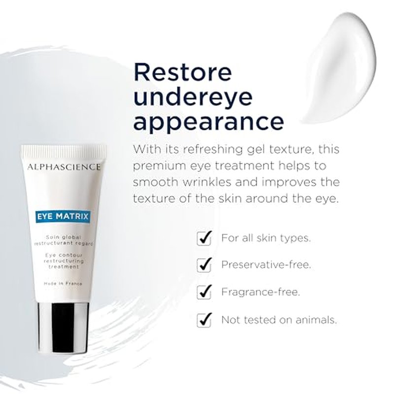 ALPHASCIENCE Eye Matrix - Eye Treatment Gel - Hydrating & Smoothing - Rich Formula for Dark Circles, Puffiness, Wrinkles & Fine Lines - Fragrance & Preservative-Free - 15 ml / 0.50 fl. oz.