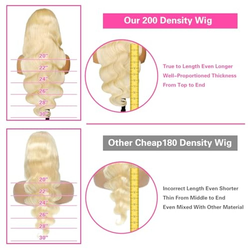 26 Inch 613 Lace Front Wigs Human Hair 200 Density 13x6 HD Transparent Lace Full & Thick Body Wave 613 Blonde Wig Glueless Pre Plucked with Baby Hair