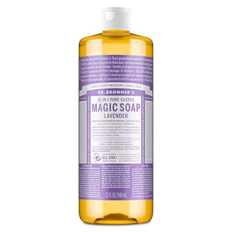 Dr. Bronner¡¯s Pure-Castile Magic Liquid Soap - Made with Regenerative Organic Certified Oils - 18-in-1 Uses for Face, Body, Hand, Hair- Gentle on Sensitive Skin - All Natural Body Wash- Lavender, 32oz