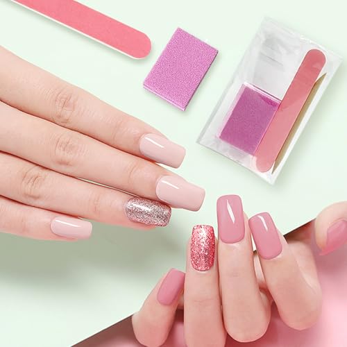 Disposable Manicure kit Individually Package, Mini Nail Buffer, Nail File, Wood Stick, Press on Nail Tool Kit for Salon Home (Pink, Count, 20, 80/100 Grit)